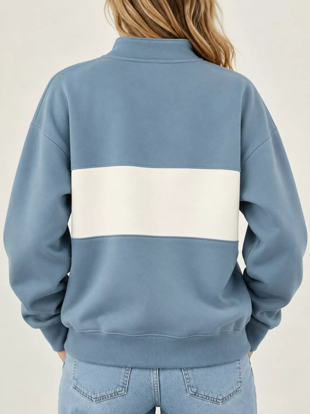 Full Size Color Block Snap-Button Sweatshirt Plus Size