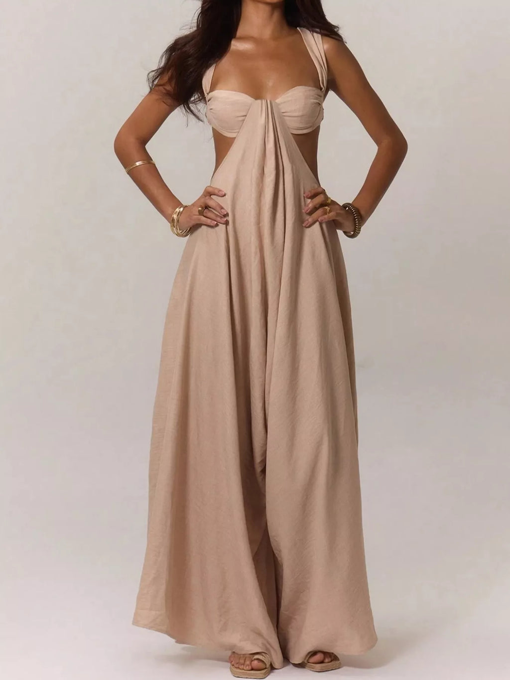 Backless Wide-Leg Jumpsuit with Cut-out Detail