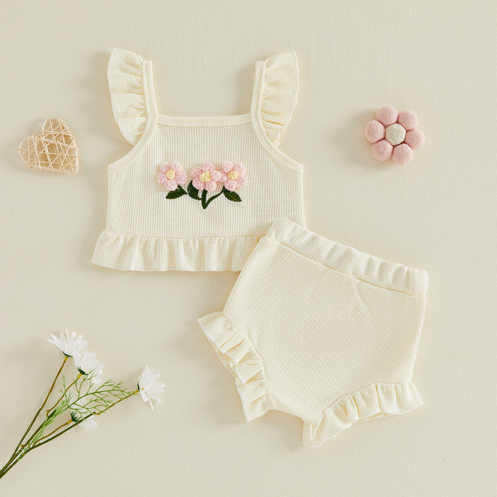 Three-dimensional Flower Top And Pants Set