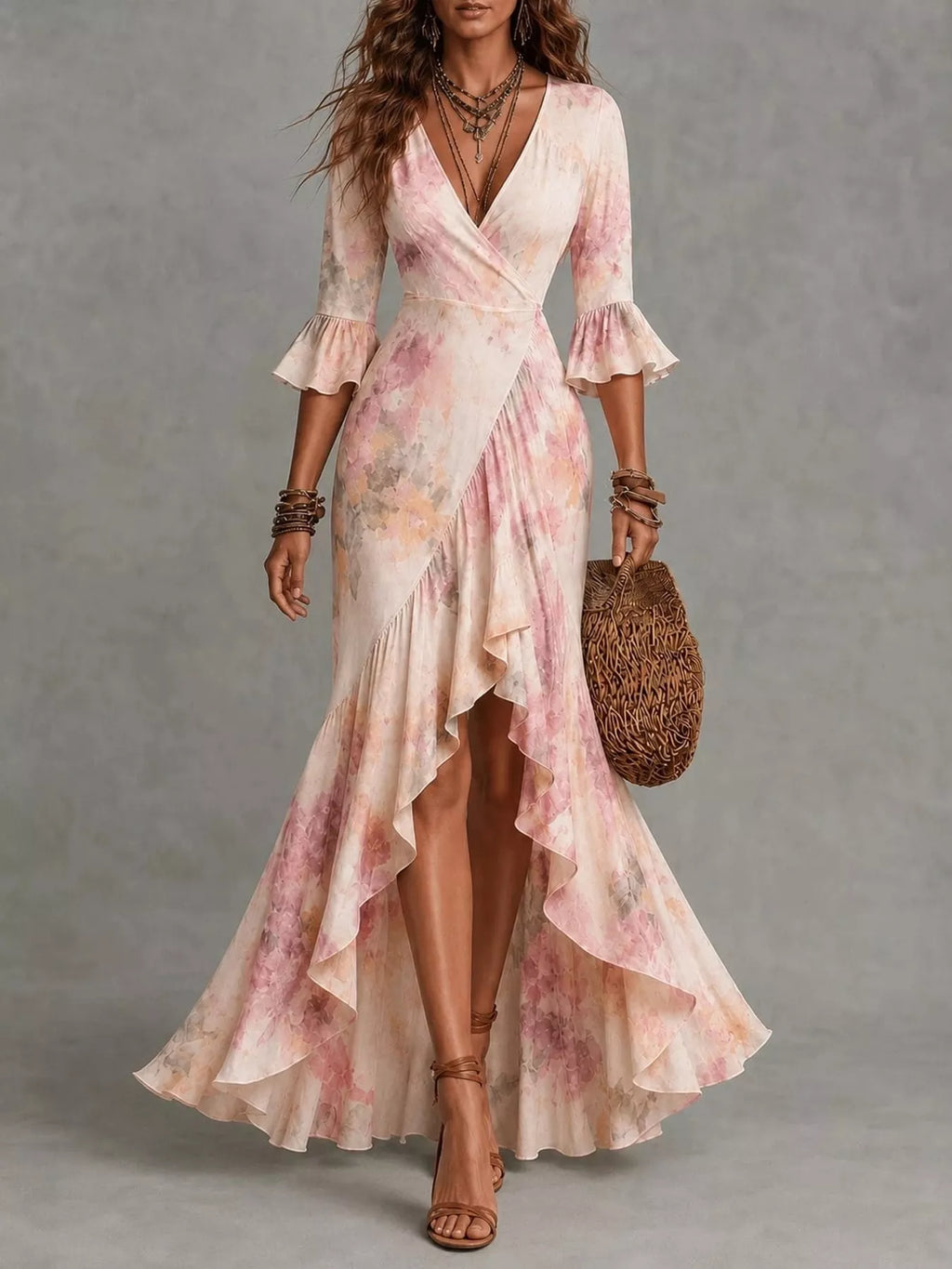 High-Low Ruffled Maxi Dress