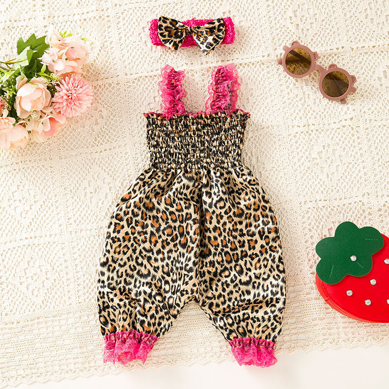 Infant And Toddler Clothing Suspender Top With Waist Tie, Printed Bloomers, Two-piece Set