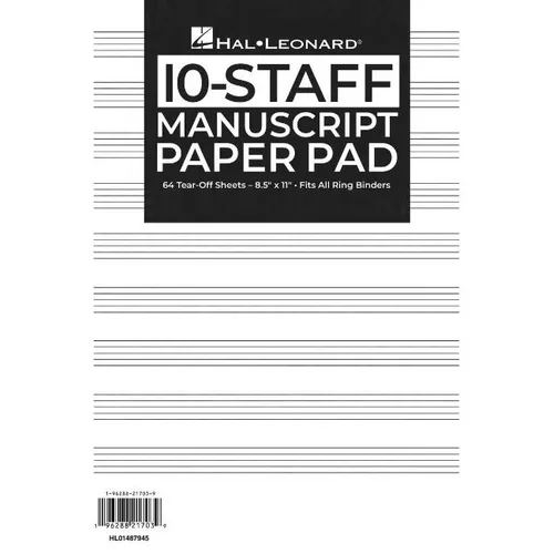 Hal Leonard Manuscript Paper 10-Staff Paper Pad - 64 Tear-Off Sheets, Fits All Ring Binders - Paperback
