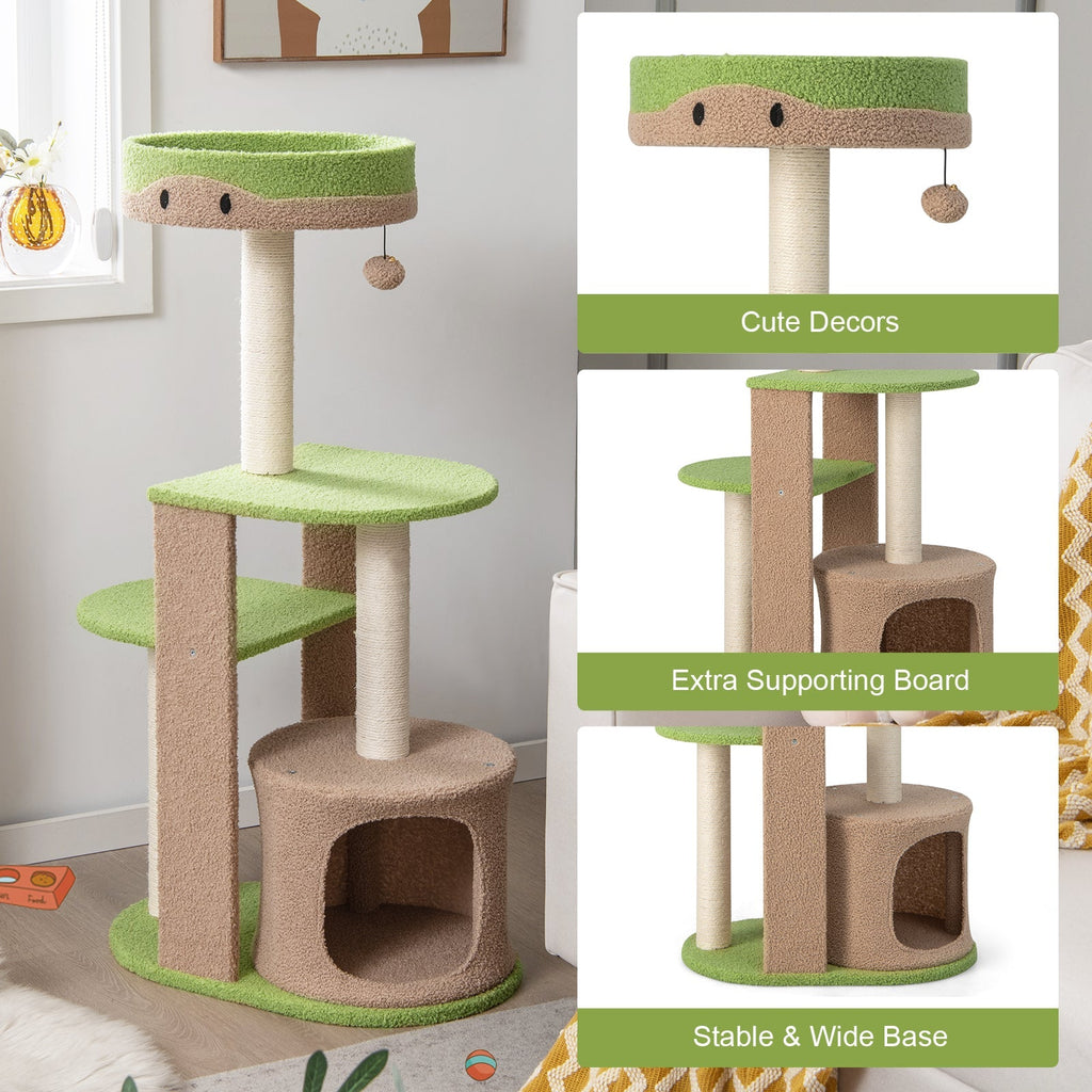 5-Tier Modern Cat Tree Tower for Indoor Cats with Sisal Scratching Posts-Green