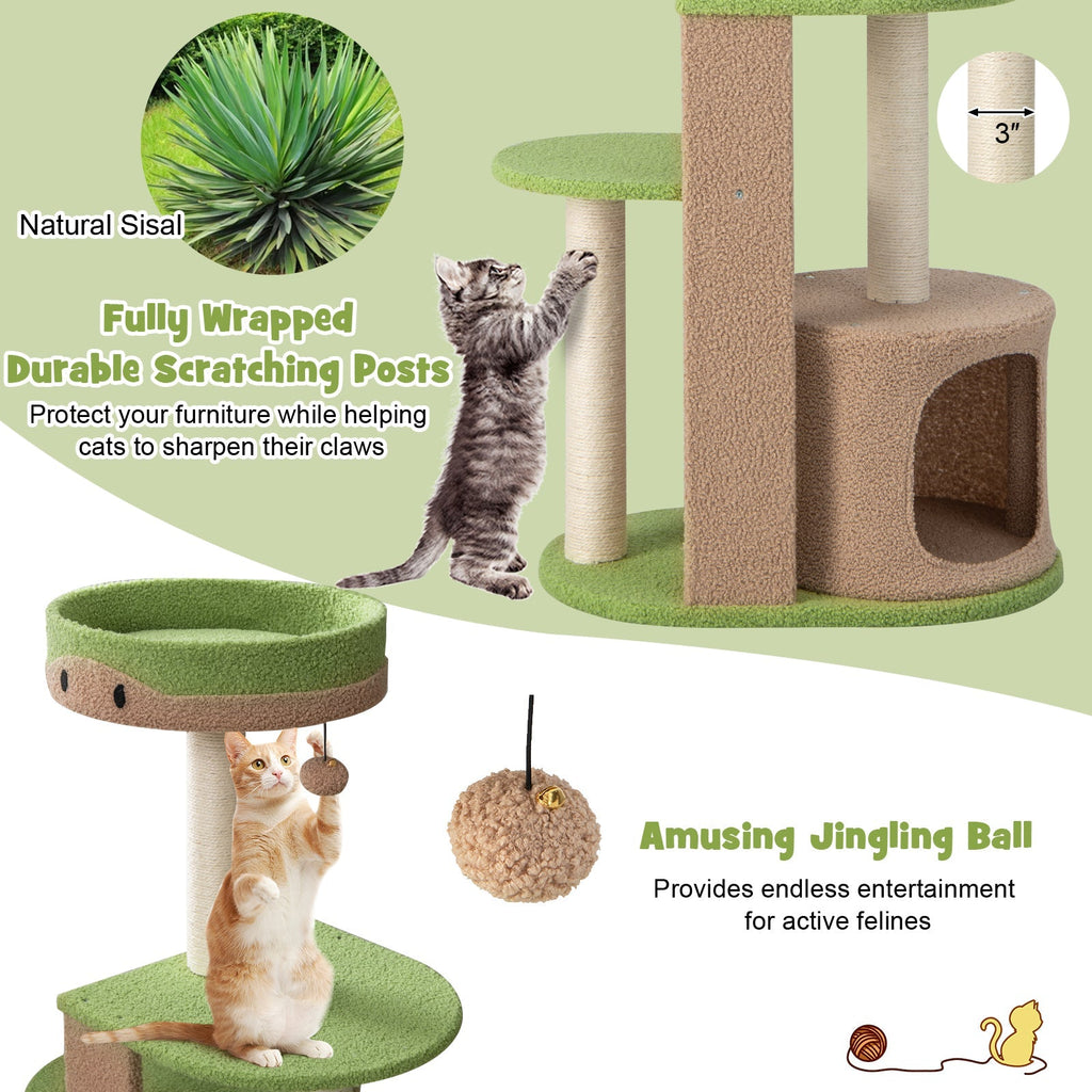 5-Tier Modern Cat Tree Tower for Indoor Cats with Sisal Scratching Posts-Green