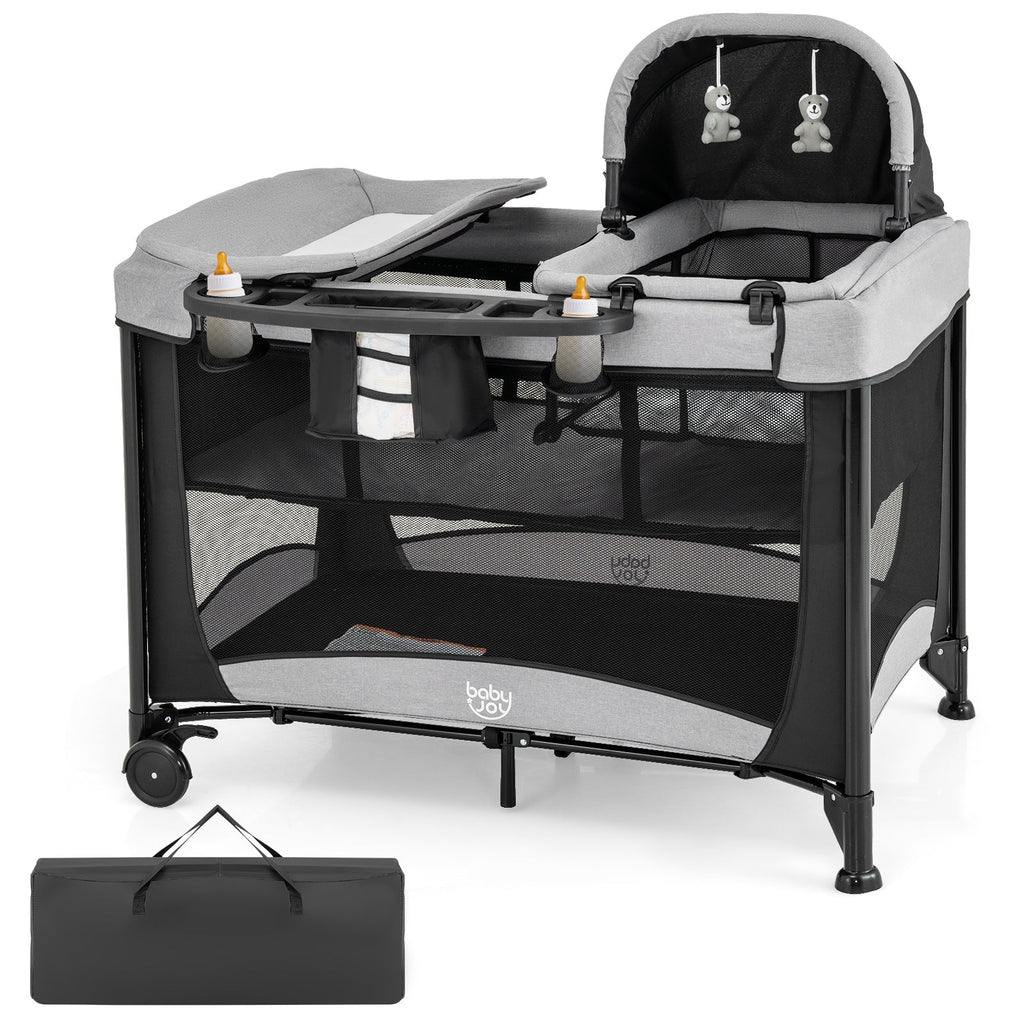 5-in-1 Portable Baby Playard with Cradle and Storage Basket