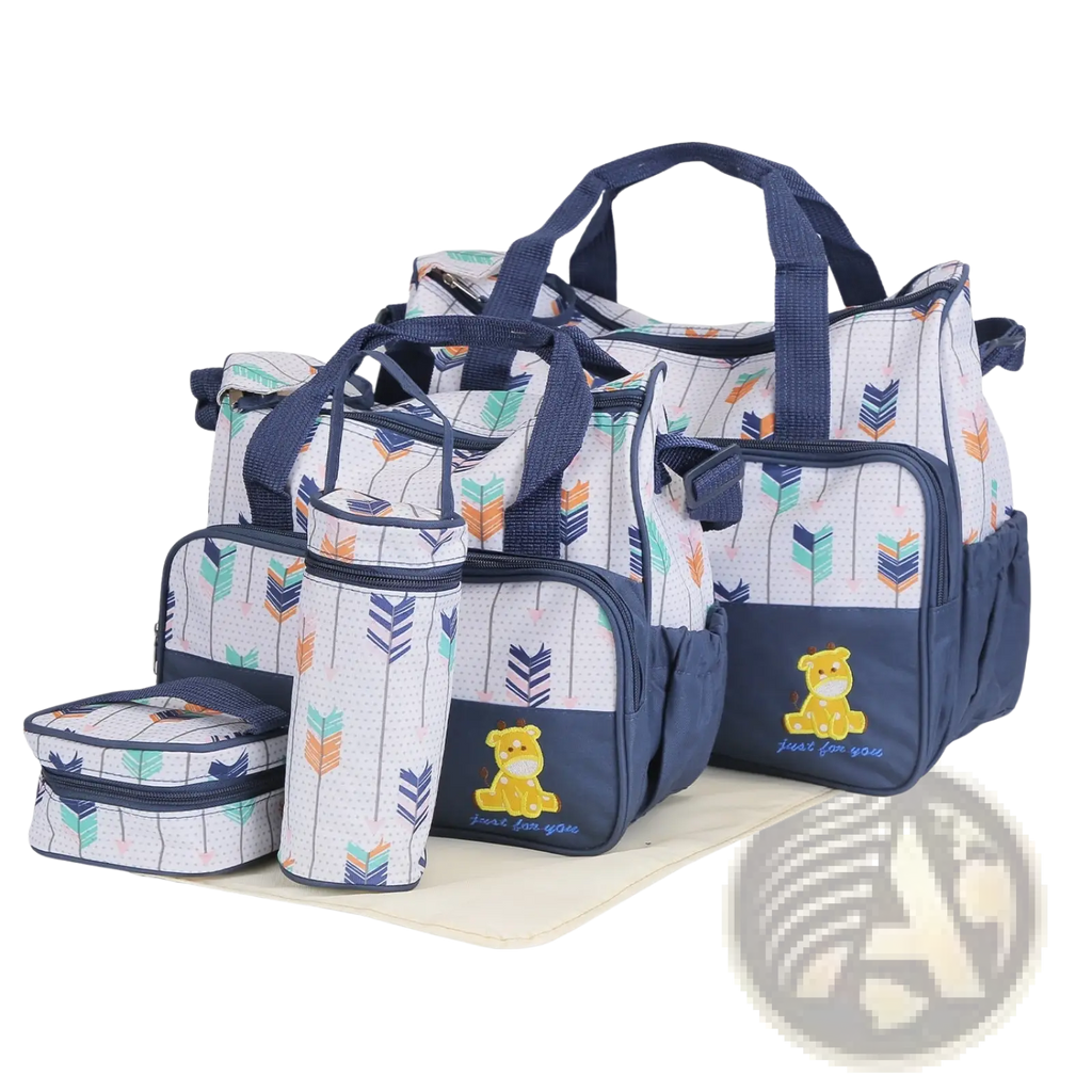 5Pcs Baby Nappy Diaper Bags Set Mummy Diaper Handbags With Diaper Pad Food Bag Bottle Bag Travel Tote Bags For Mom Dad