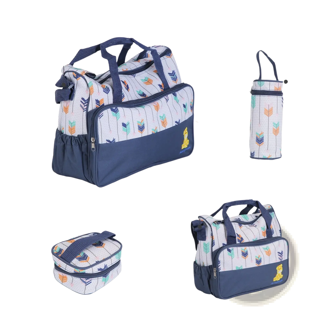 5Pcs Baby Nappy Diaper Bags Set Mummy Diaper Handbags With Diaper Pad Food Bag Bottle Bag Travel Tote Bags For Mom Dad