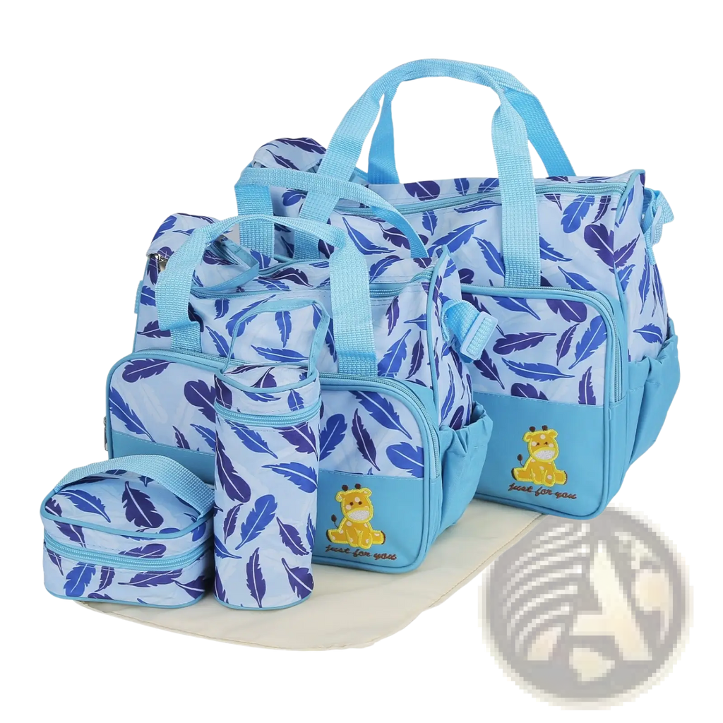 5Pcs Baby Nappy Diaper Bags Set Mummy Diaper Handbags With Diaper Pad Food Bag Bottle Bag Travel Tote Bags For Mom Dad