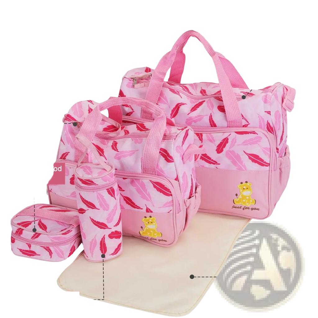 5Pcs Baby Nappy Diaper Bags Set Mummy Diaper Handbags With Diaper Pad Food Bag Bottle Bag Travel Tote Bags For Mom Dad