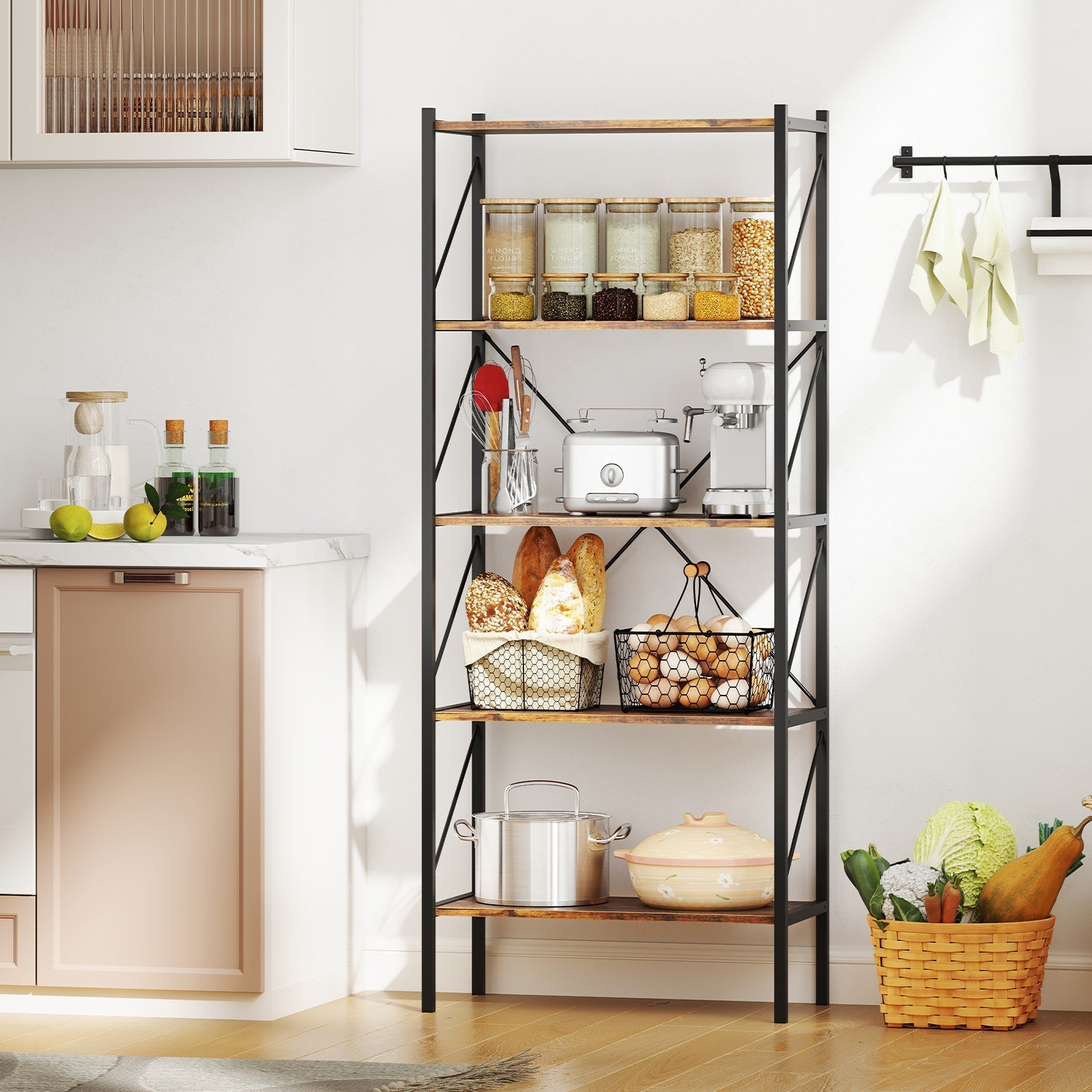 5-Tier Bookshelf with Open Shelves and Heavy Duty Metal Frame