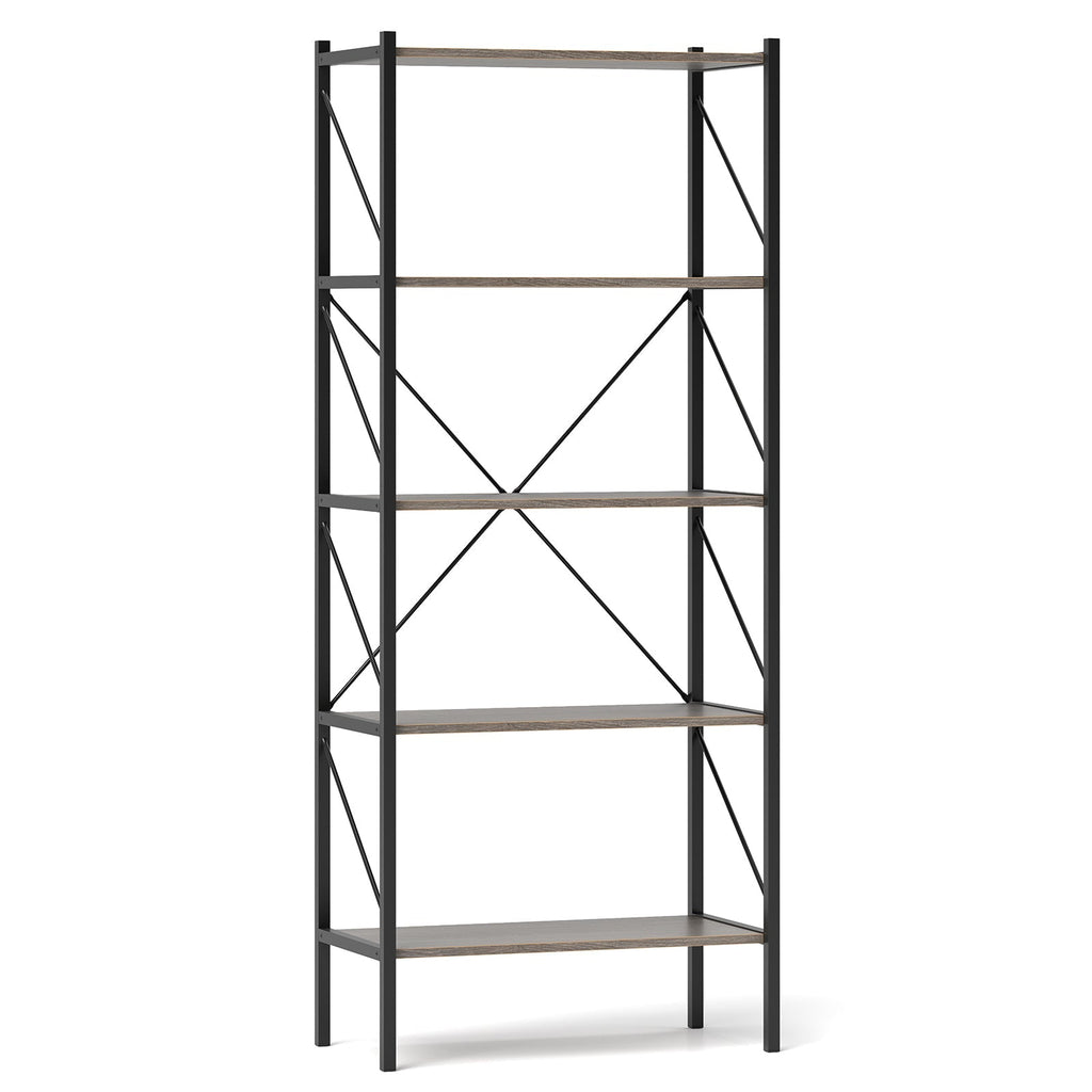 5-Tier Bookshelf with Open Shelves and Heavy Duty Metal Frame