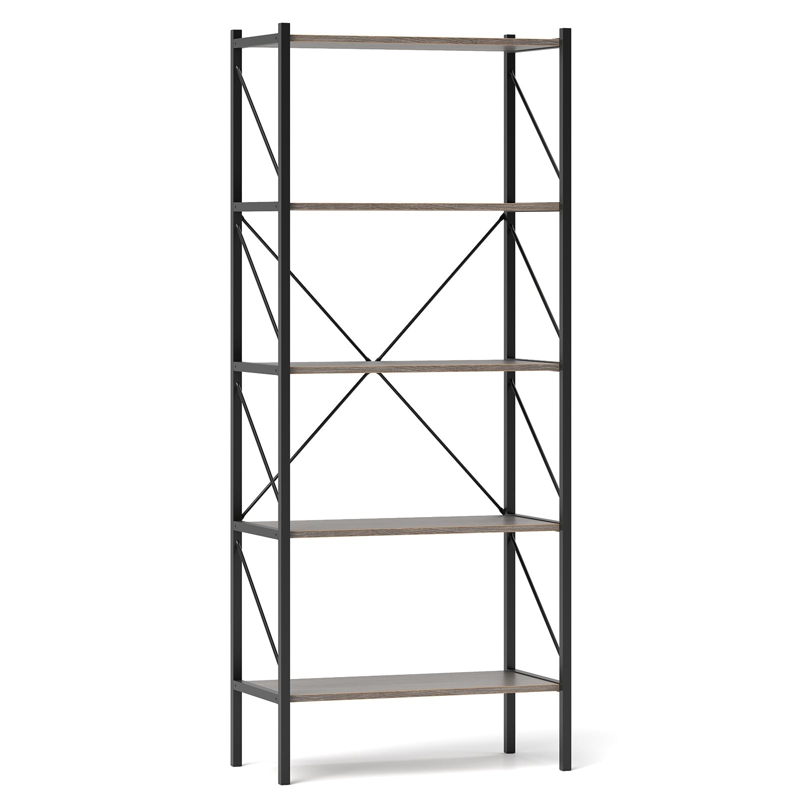 5-Tier Bookshelf with Open Shelves and Heavy Duty Metal Frame