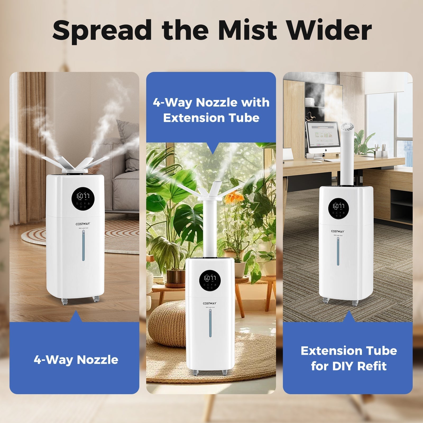 5.5Gal Humidifier with 360¬∞ Nozzles and Wheels for Large Room-White
