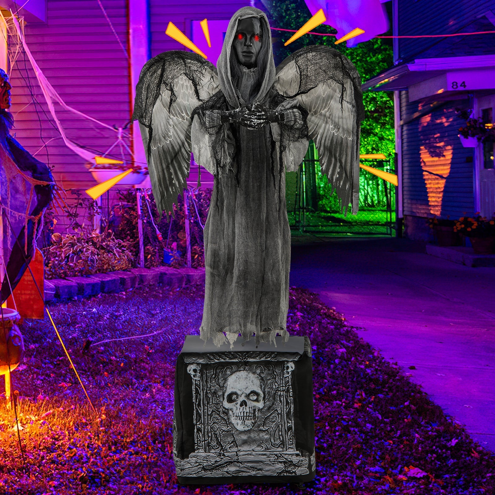 5.5ft Halloween Animatronic Decoration with Light Up Eyes and Shaking Wings
