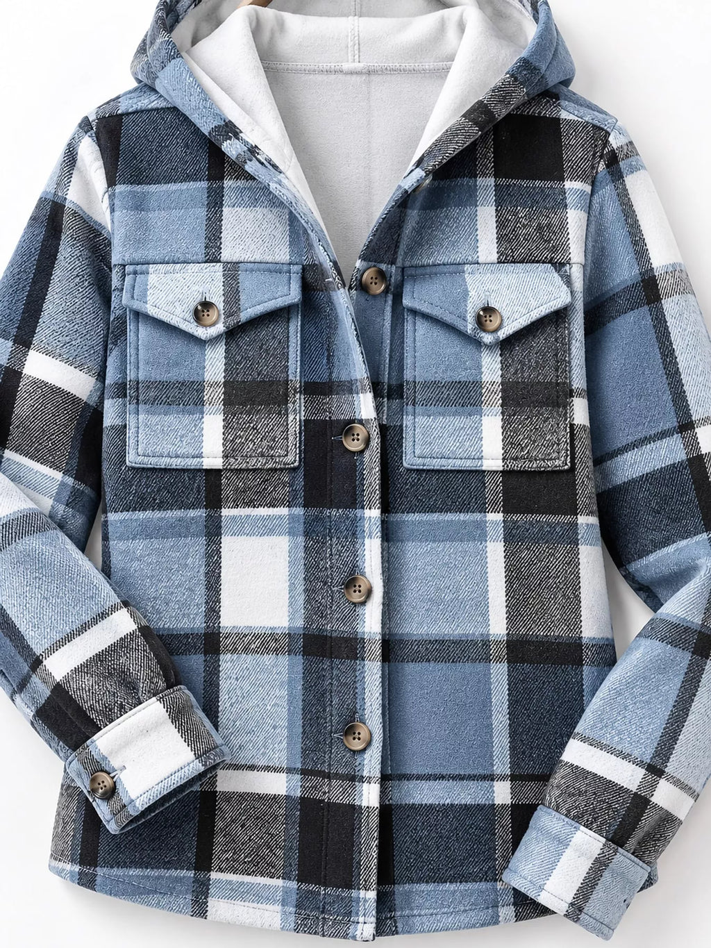Fleece-Lined Plaid Button Up Shacket