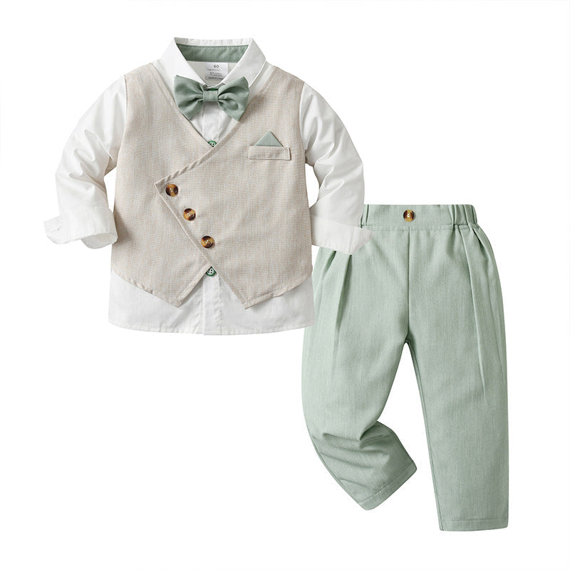 Baby Spring And Autumn Faux Vest Long-sleeve Boys Set