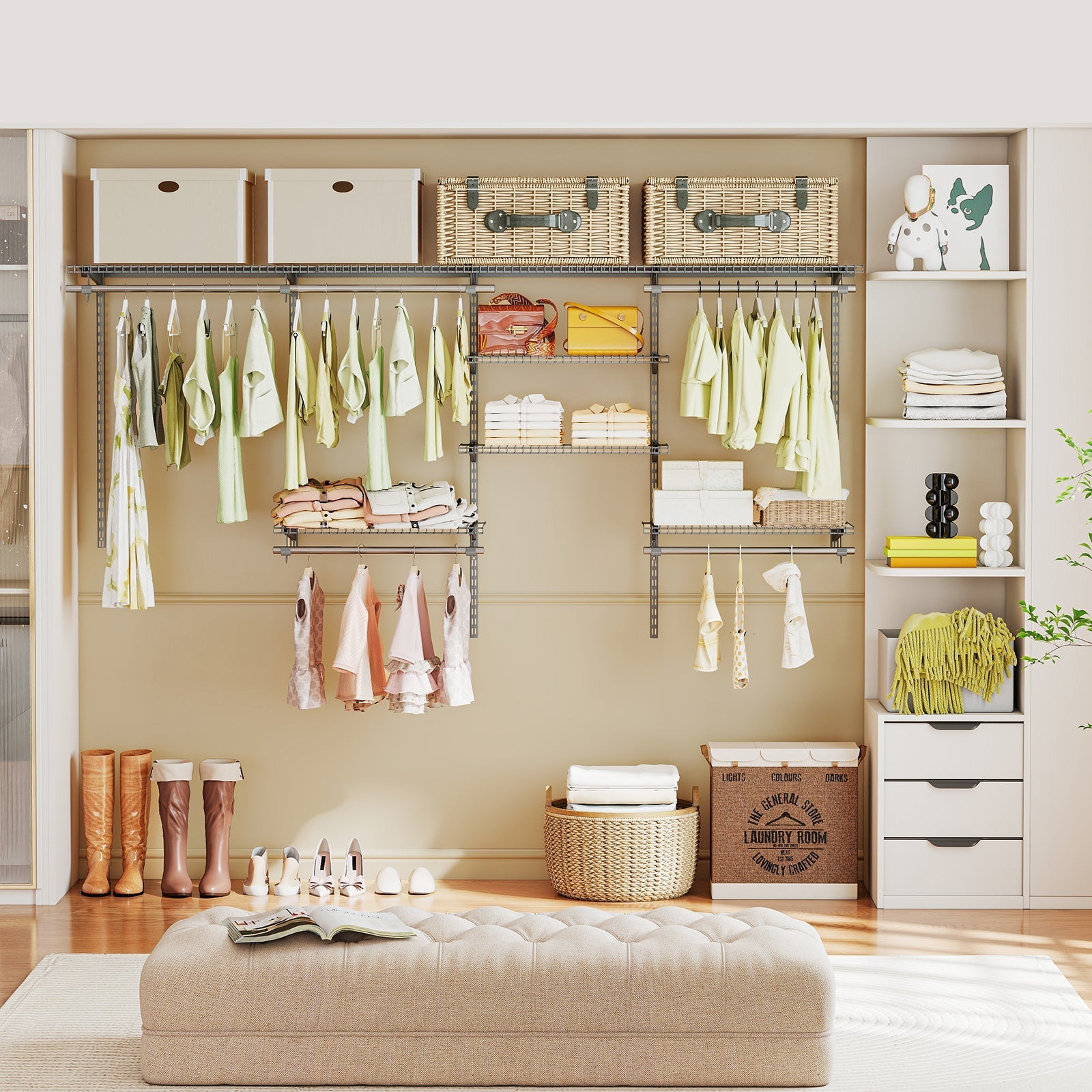 4-8 Feet Closet Organizers and Storage System with Hanging Rod for Laundry Bedroom