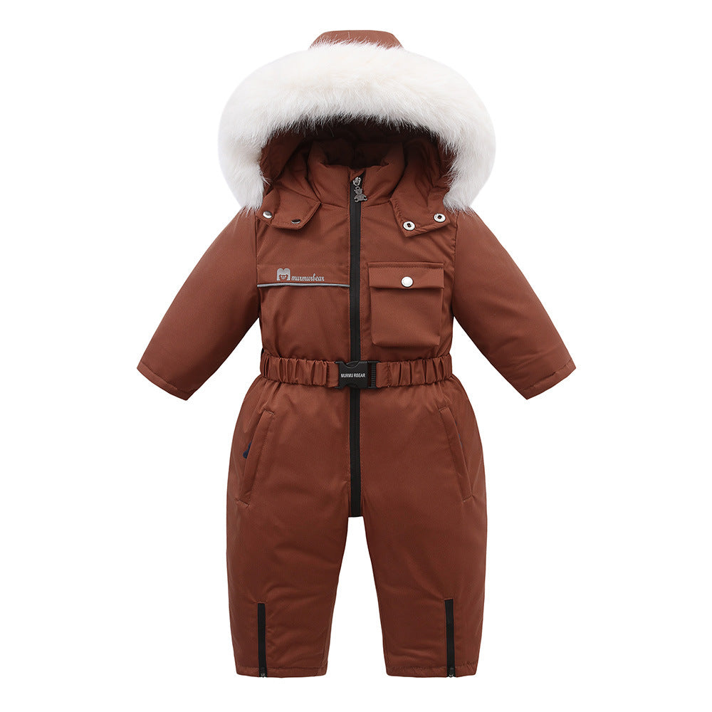 Autumn And Winter Fleece-lined Overalls Ski Suit For Children