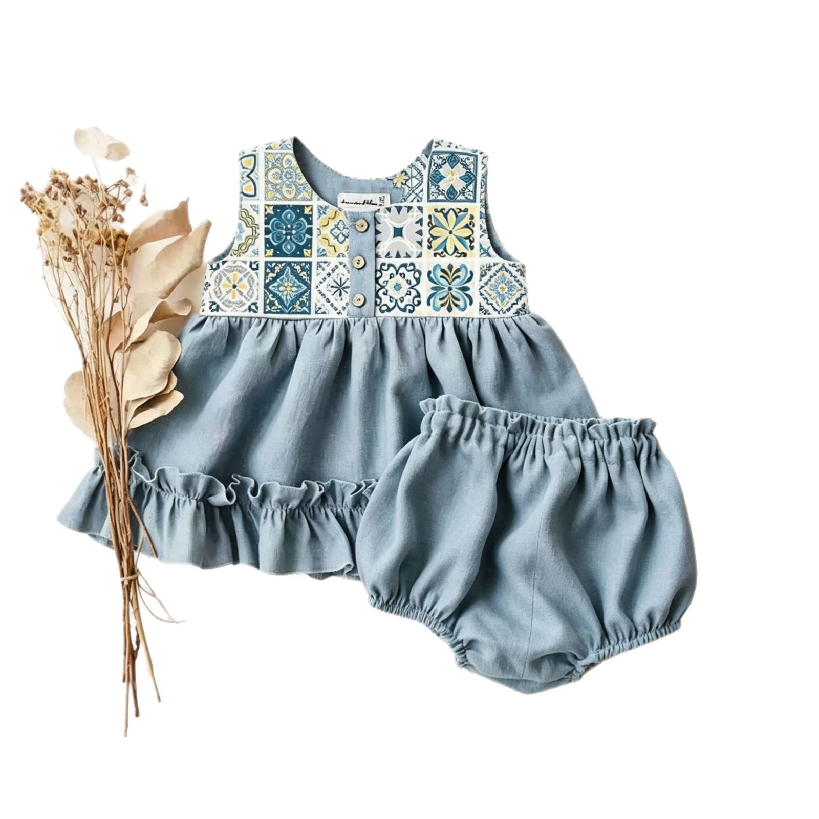 Girls Baby Outfit Sleeveless Vest With Ruffled Shorts