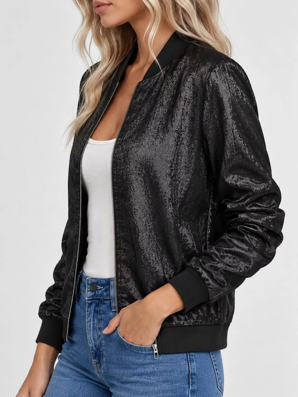 Full Size Zip Up Long Sleeve Jacket Plus Size