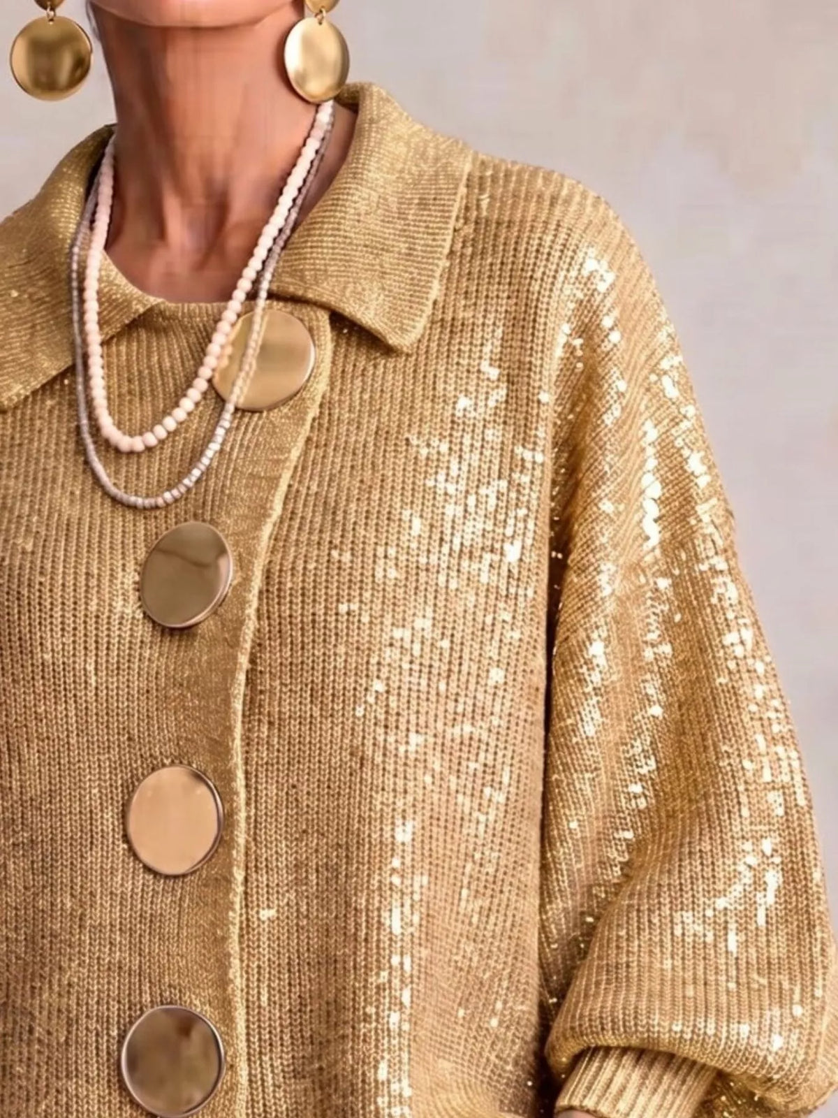 Full Size Collared Wavy Hem Knit Cardigan with Metal Button Plus Size