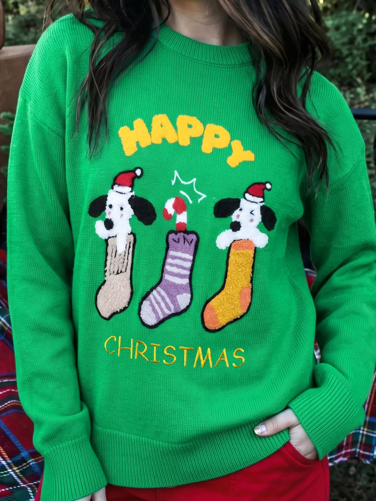 Abstract Patch Embroidery Christmas Pullover Sweater