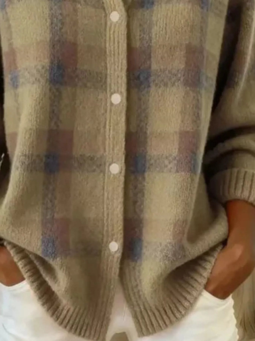 Full Size Plaid Button-Down Knit Cardigan Plus Size
