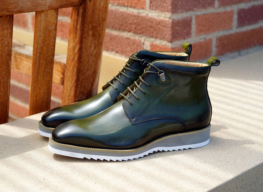 Maurice Burnished Calfskin Boot - Hunter Green