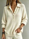 Button Detail Dropped Shoulder Sweater
