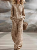 Leopard Dropped Shoulder Top and Pants Set