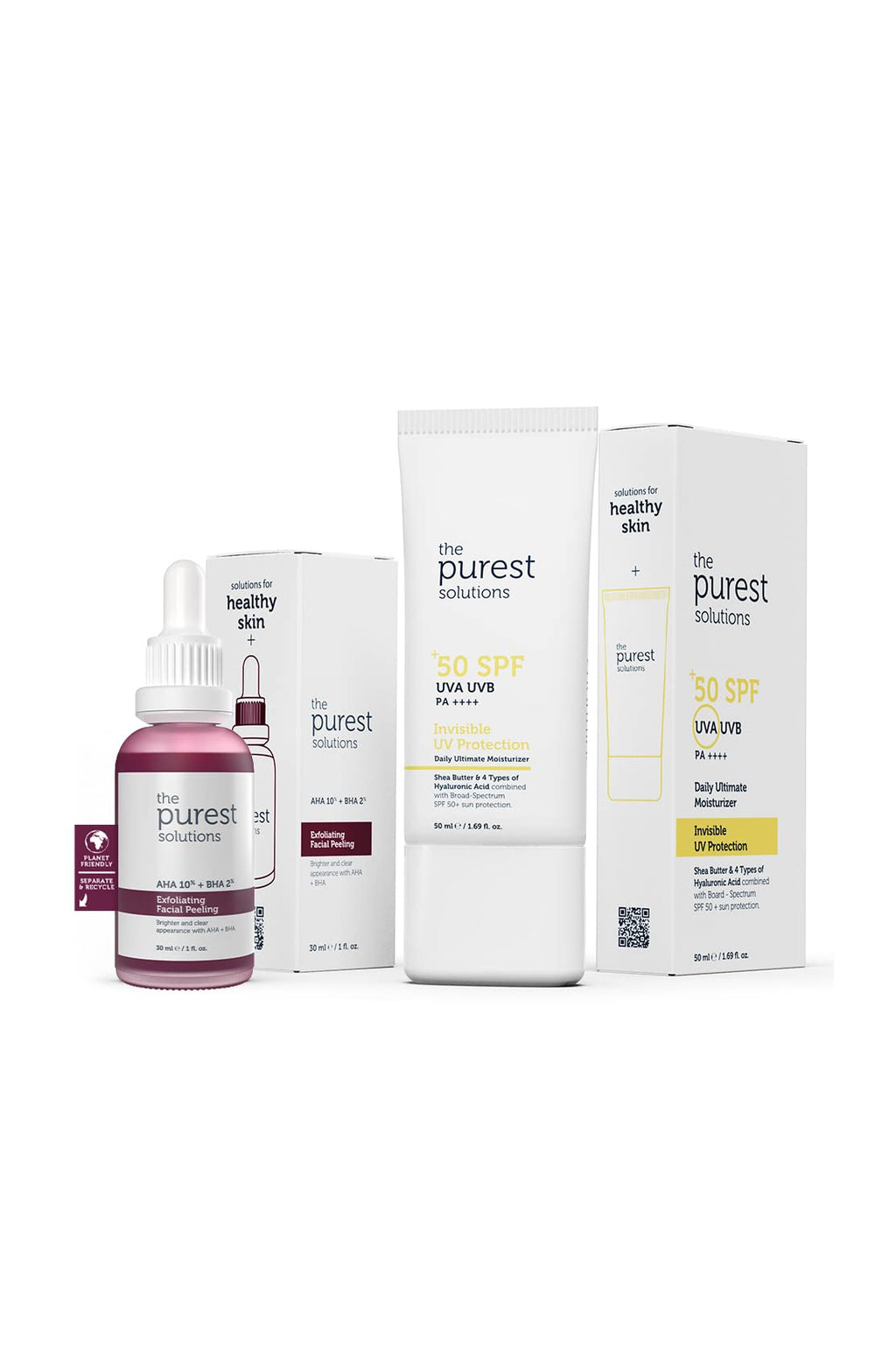 The Purest Solutions Skincare Set - Exfoliating Facial Peeling & UV Protection with SPF 50+