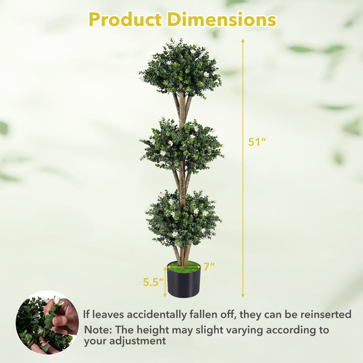 51" Artificial Triple Ball Boxwood Topiary Tree with 59 Blossoms