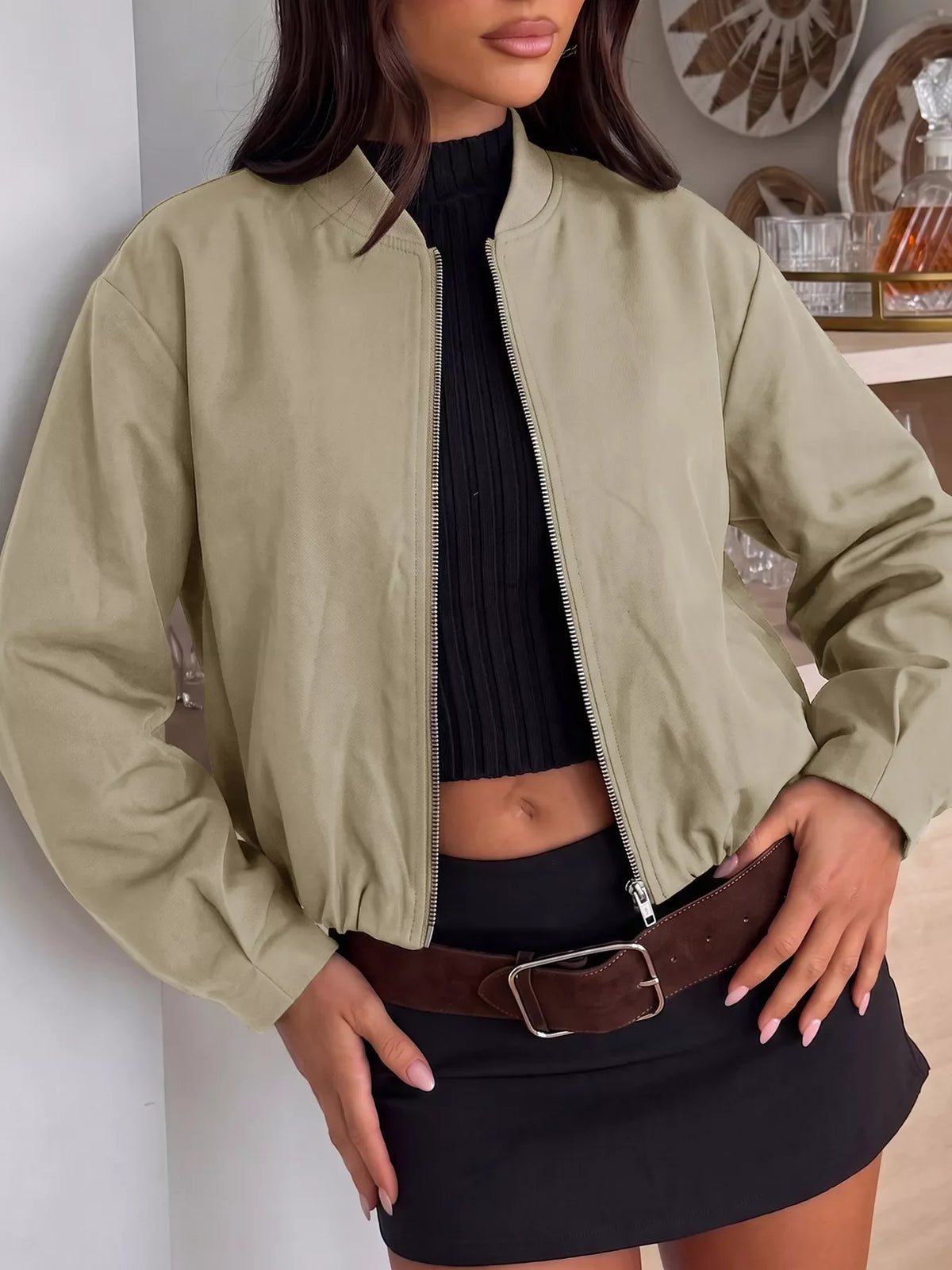 Zip-Up Dropped Shoulder Jacket