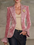Velvet Leopard Lapel Collar One Button Blazer