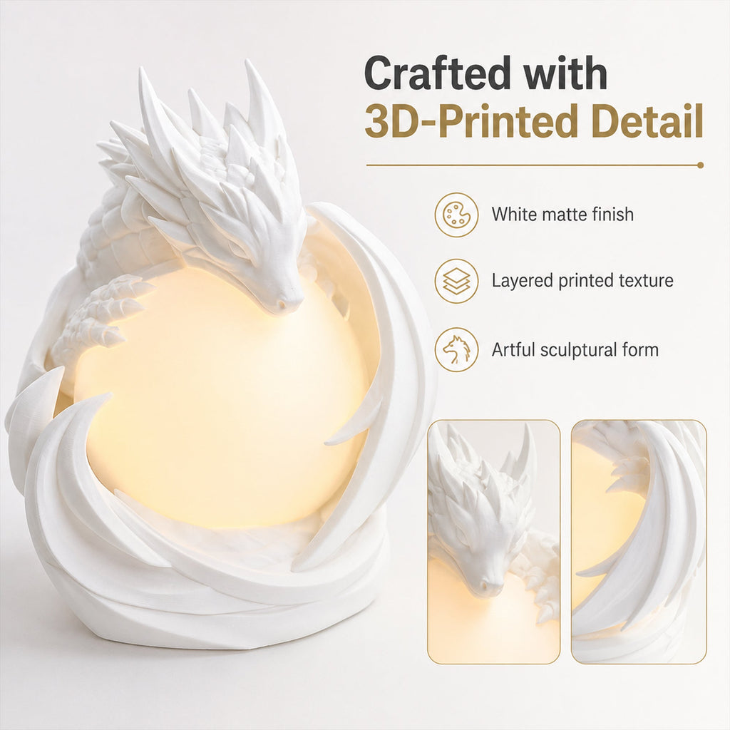 3D Printed Dragon Ambient Table Lamp, Warm Glow Decorative Night Light, Sculptural Desk Lamp For Bedroom, Bookshelf And Home Decor