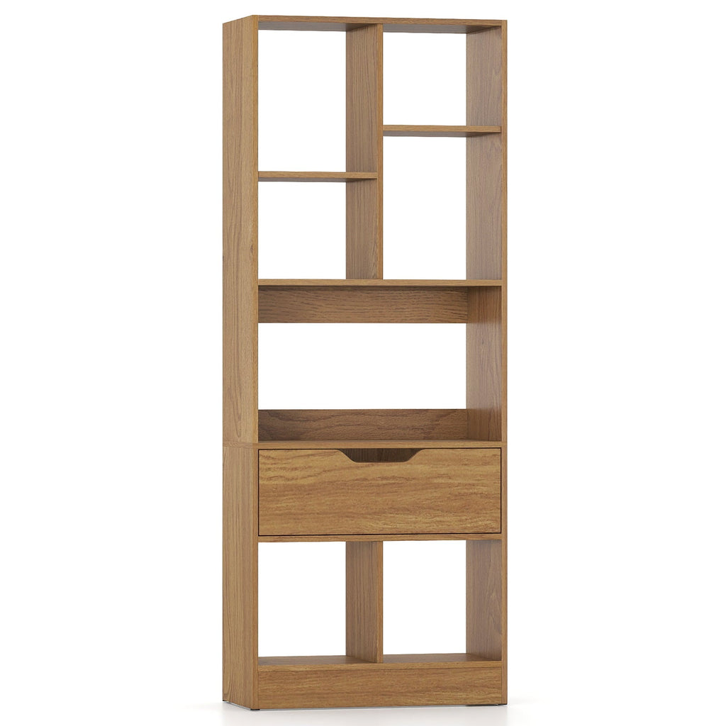 51inch Tall Freestanding Bookcase with Drawer 7-Cube Storage Organizer