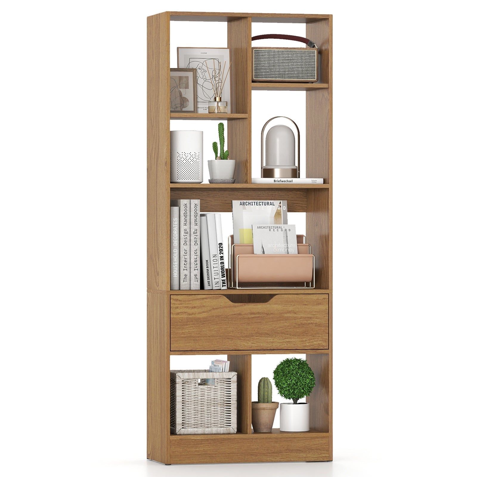 51inch Tall Freestanding Bookcase with Drawer 7-Cube Storage Organizer