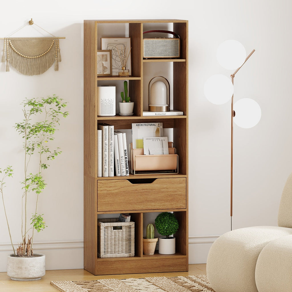 51inch Tall Freestanding Bookcase with Drawer 7-Cube Storage Organizer