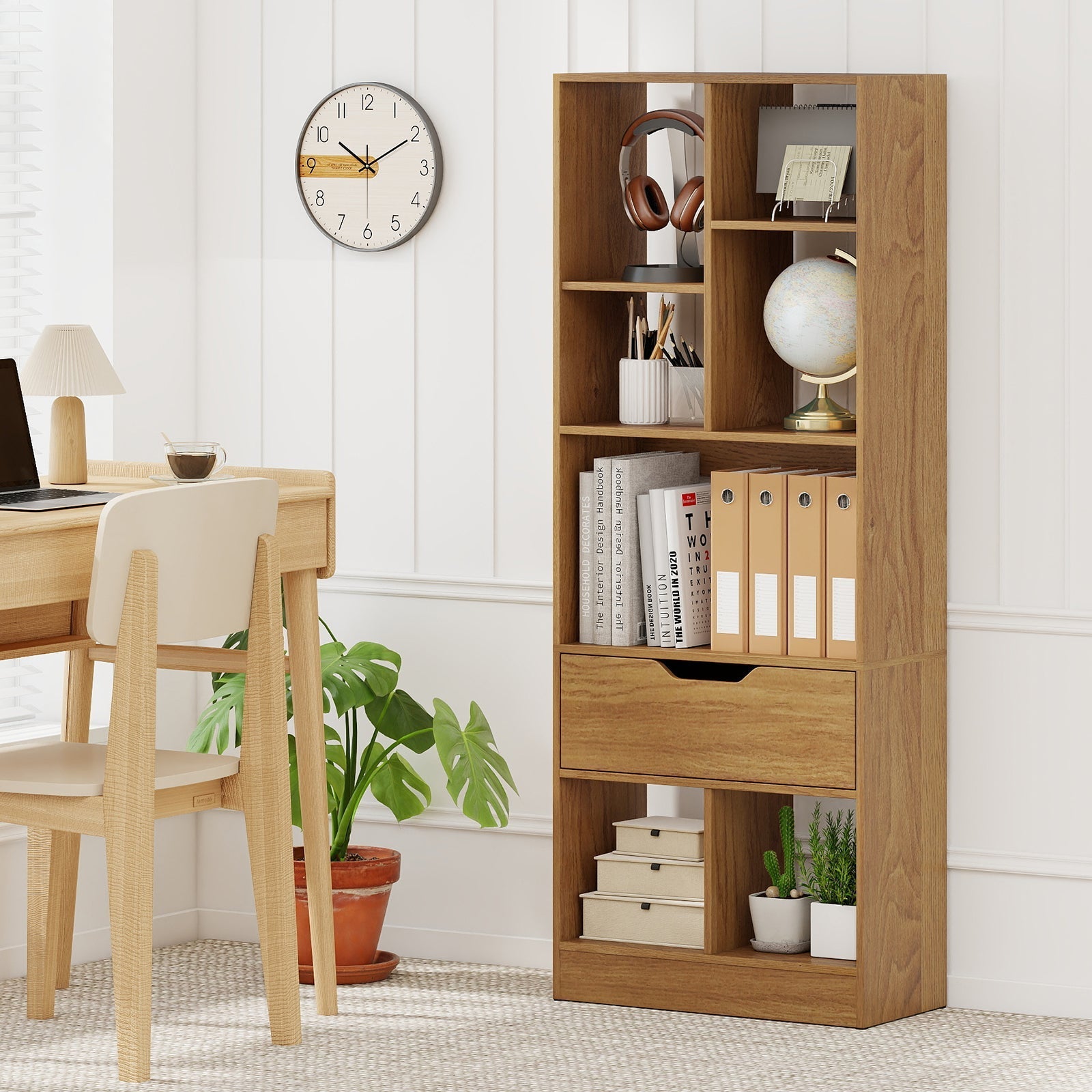 51inch Tall Freestanding Bookcase with Drawer 7-Cube Storage Organizer