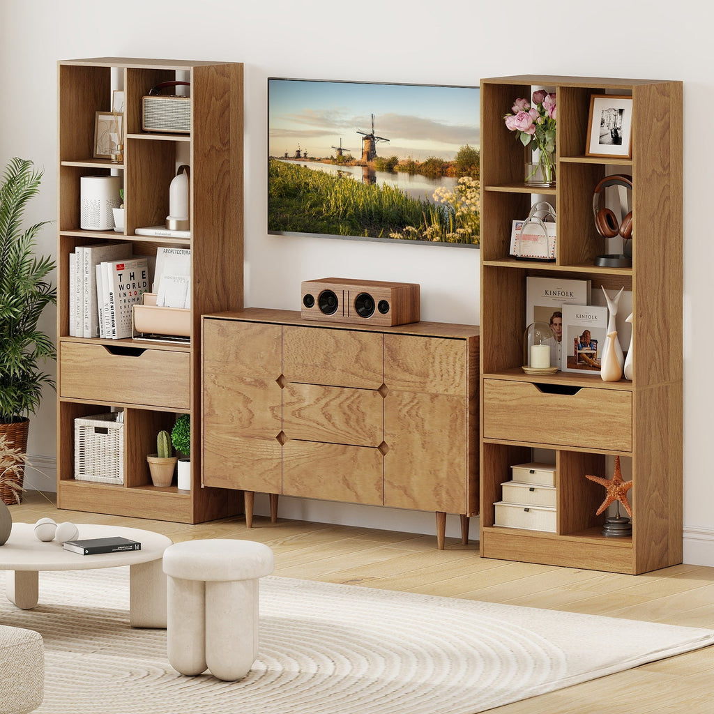 51inch Tall Freestanding Bookcase with Drawer 7-Cube Storage Organizer