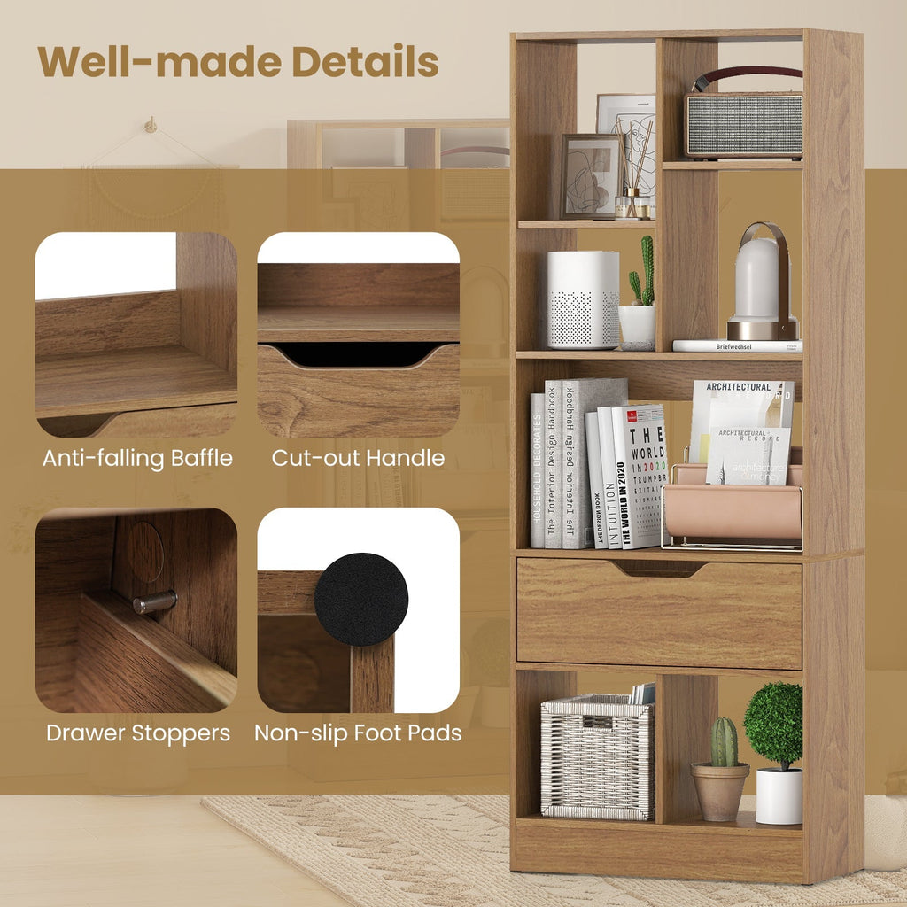 51inch Tall Freestanding Bookcase with Drawer 7-Cube Storage Organizer