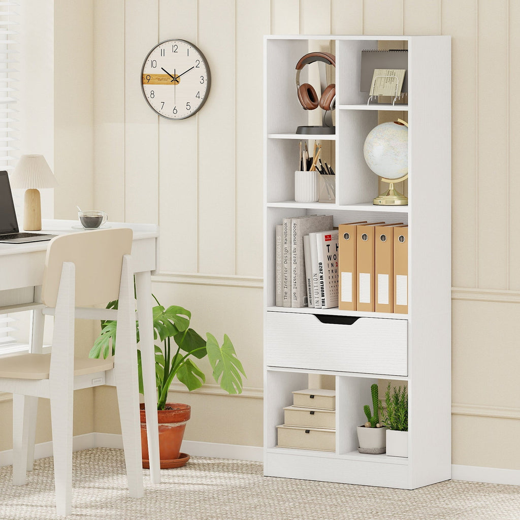 51inch Tall Freestanding Bookcase with Drawer 7-Cube Storage Organizer