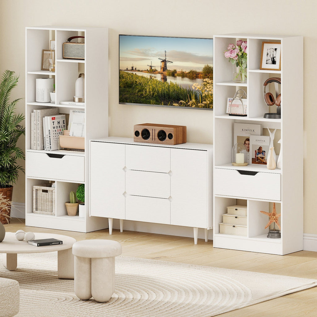 51inch Tall Freestanding Bookcase with Drawer 7-Cube Storage Organizer