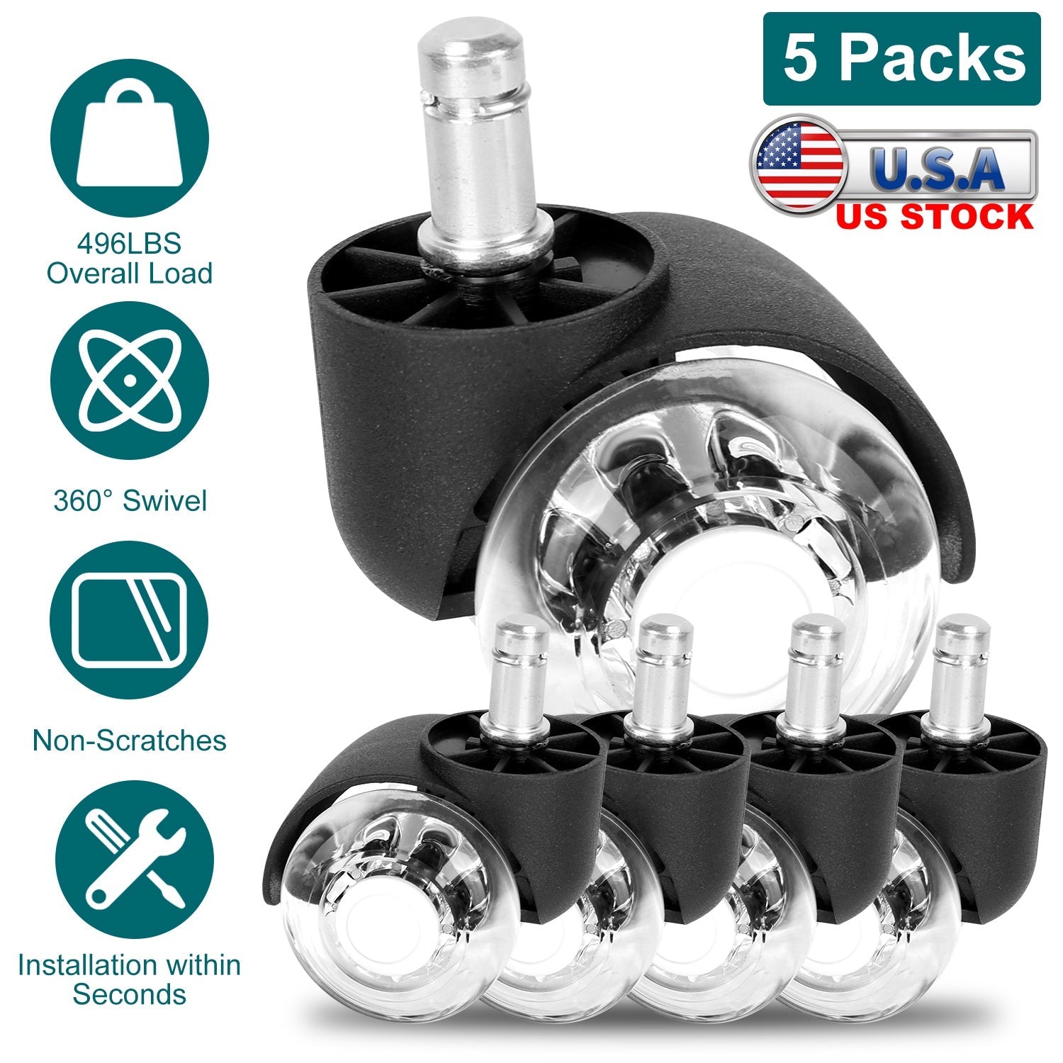 Office Chair Wheels Polyurethane Casters for Floors