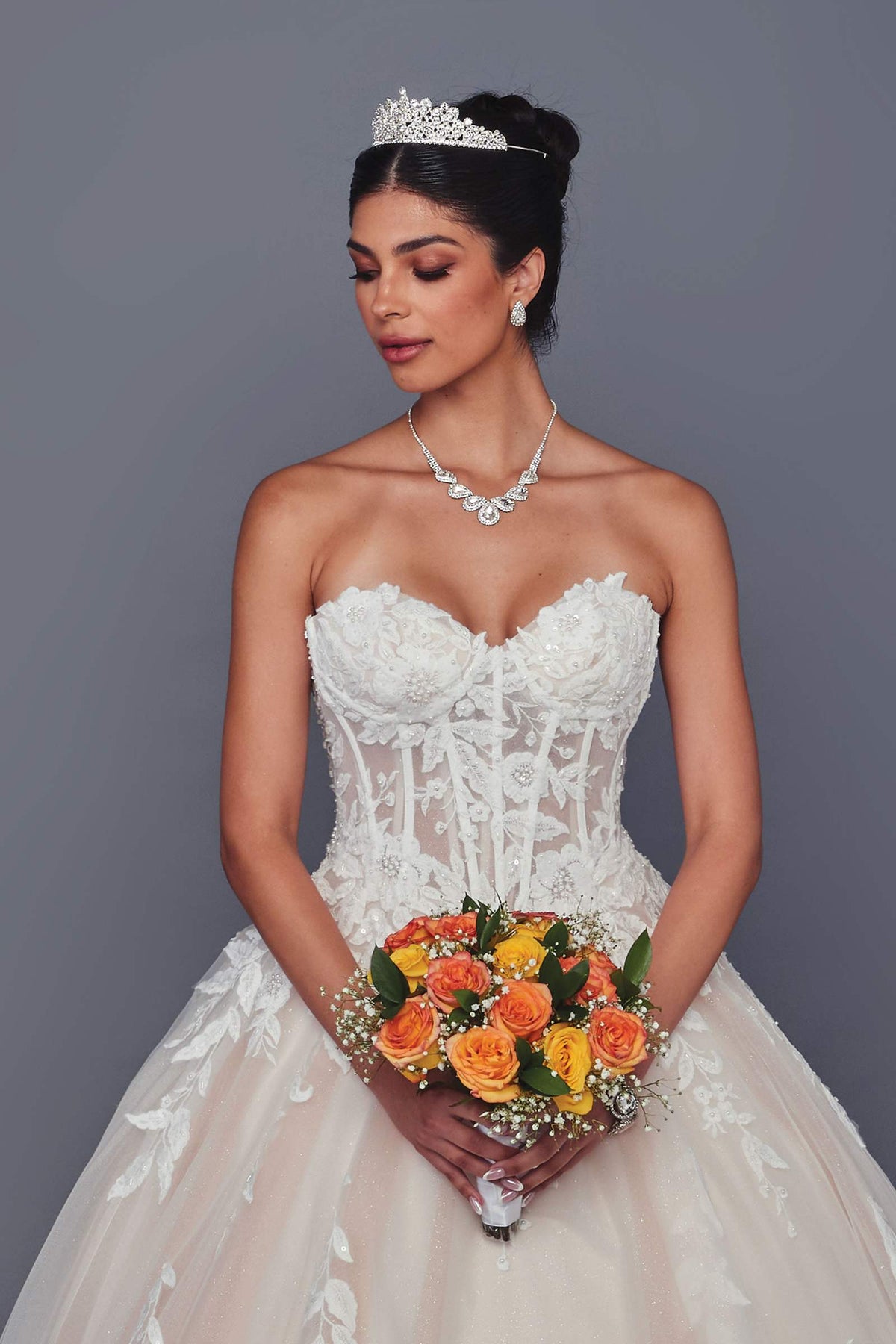 Deklaire Bridal 524 Strapless Sweetheart Lace Ballgown Wedding Dress with Chapel Train