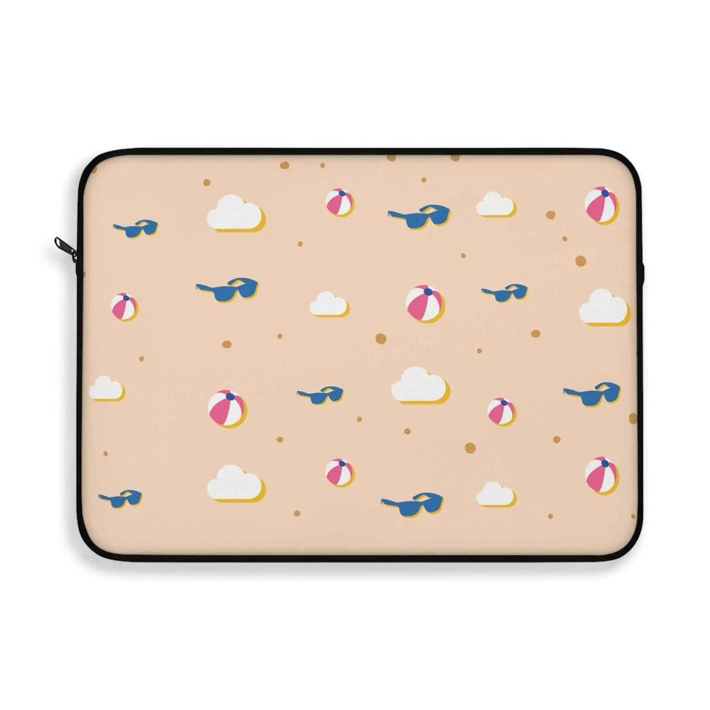 Beach Pattern Laptop Sleeve — Sunglasses, Beach Balls & Clouds Design
