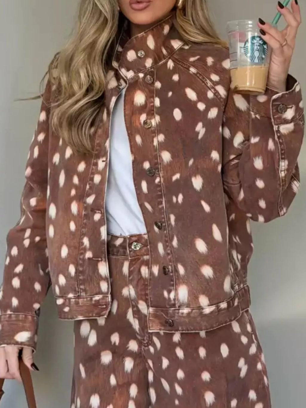 Fawn-Print Button Down Denim Jacket