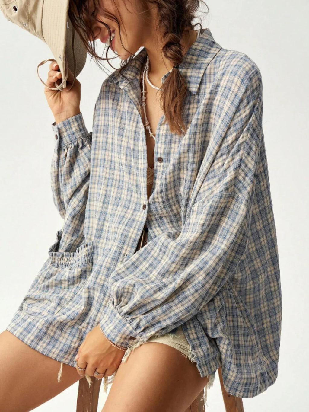 Oversized Plaid Button-Down Shirt