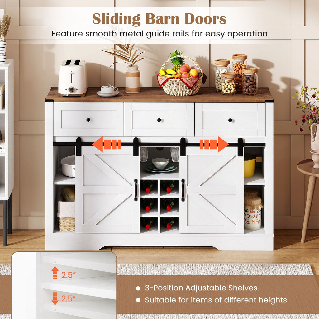 52 Inches Wine Bar Cabinet with LED Lights and Sliding Barn Doors