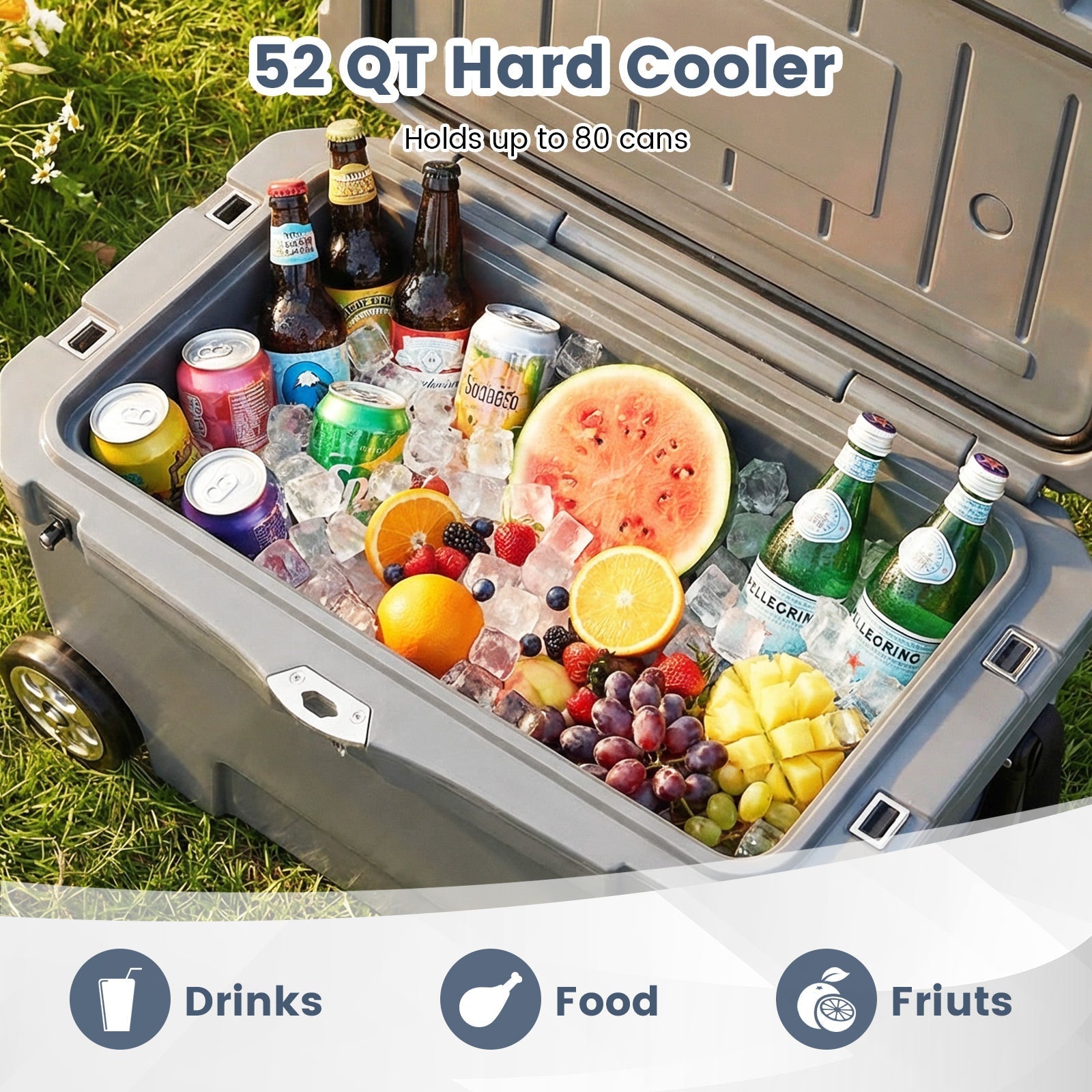52 Quart Portable Hard Cooler with 6-Day Ice Retention and Wheels